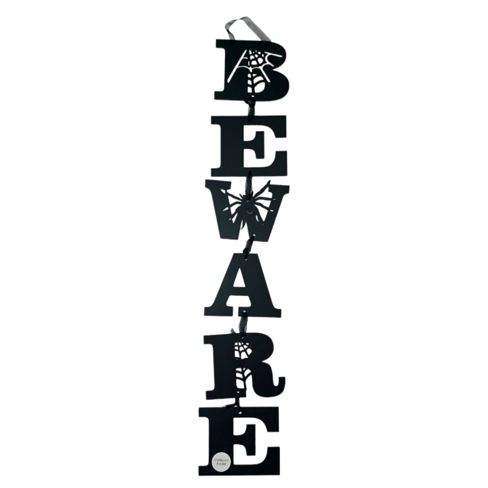 New Halloween BEWARE 2ft Chalkboard Hanging Sign Black Seasonal Door Wall Art